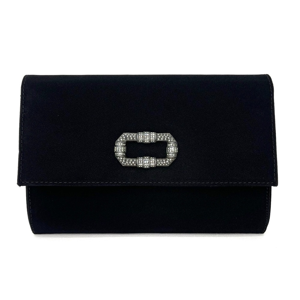Judith Jack Evening Bag Black Fabric Art Deco Vintage Handbag Clutch EUC As New
